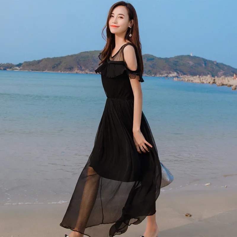 

Fashion Maxi Dresses For Women Summer 2024 100% Silk Dress Female Beach Black Dress Elegant Sundress Vestido De Mujer Pph4974