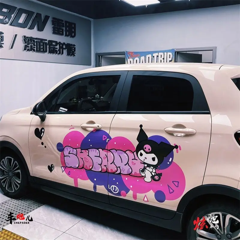 

Sanrio Car Sticker Scratch Blocking Sticky Waterproof Sunscreen Cute Car Film Cartoon Kuromi Car Decoration Accessories Gift