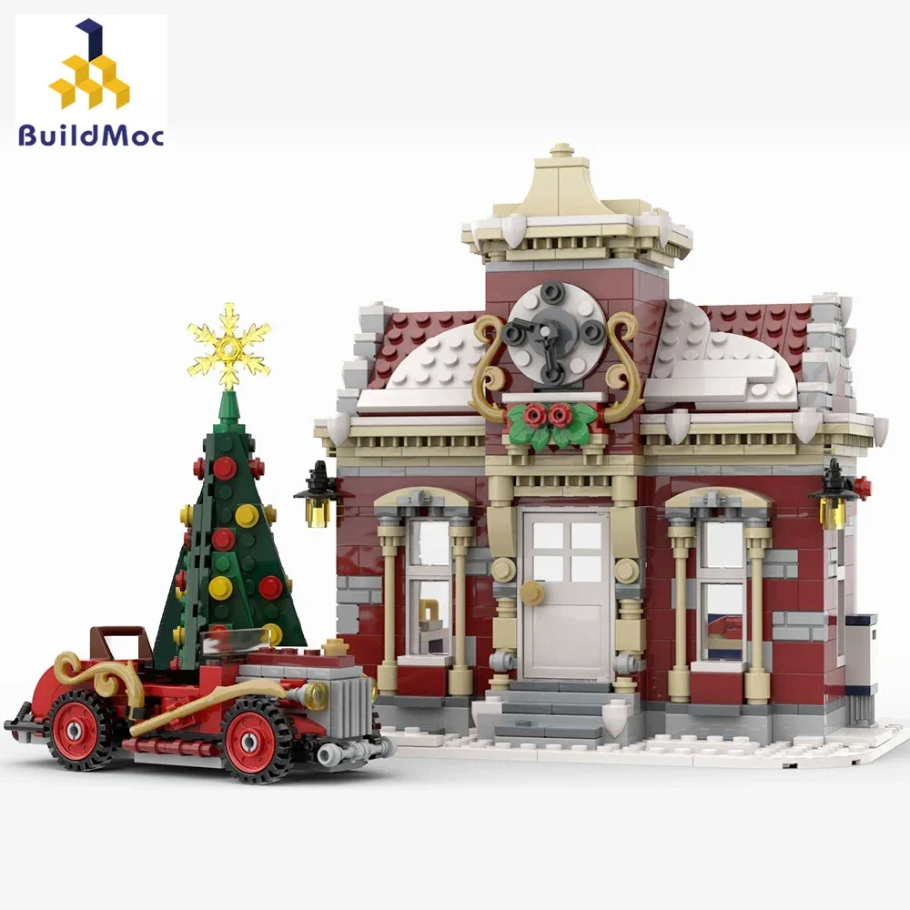 MOC-84431 Little Winter Town Hall Christmas Model Kit Building Blocks Villa Car Bricks Toys for Kids Gifts Christmas Decorations