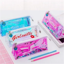 Laser quicksand colorful PVC pencil bag girl cute pencil case school supplies storage bag student large capacity stationery bag