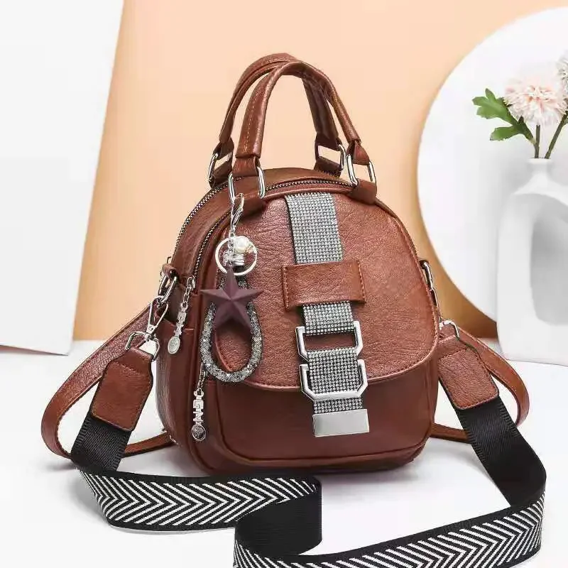 Foreign Style Three Small Backpack Soft Leather Fashion Female Korean Version of All Fashionable Handbag Diamond Casual Backpack