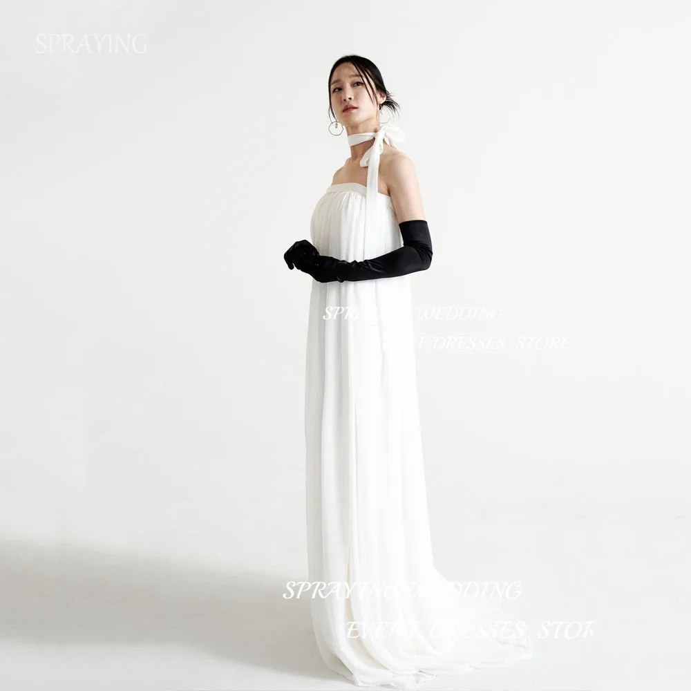 SPRAYING Simple A Line Korea Wedding Dresses Photos Shoot Strapless Floor Party Gown With Velvet Gloves Carden Bride Dress