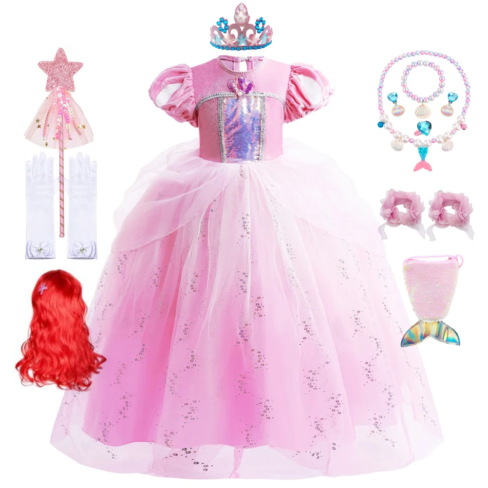 

Baby Girls Pink Dress Little Mermaid Ball Gown Layered Tulle Party Dress Disguise Princess Costume For Kids