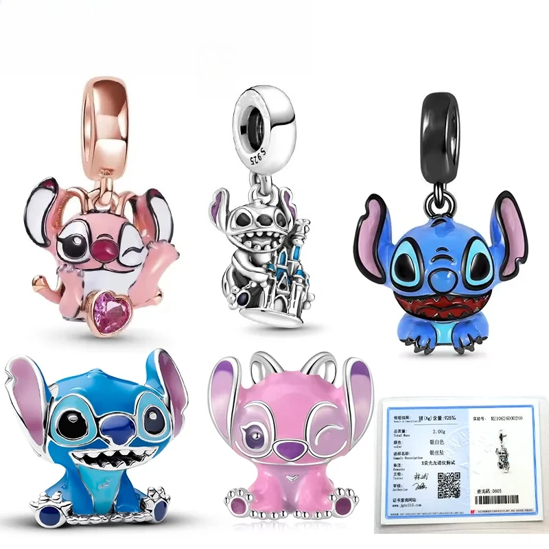 

Hot sale new Disney Stitch necklace pendant earrings Fit original charm bracelet Lilo & Stitch charm bead DIY Women jewelry gift
