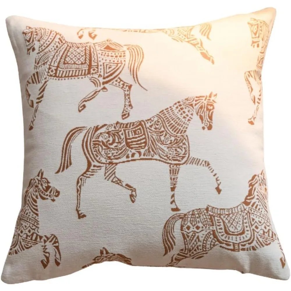 

Orange Horse Embroidered Jacquard Chenille Throw Pillow Covers, 20x20 Inches for Living Room Sofa Cushions