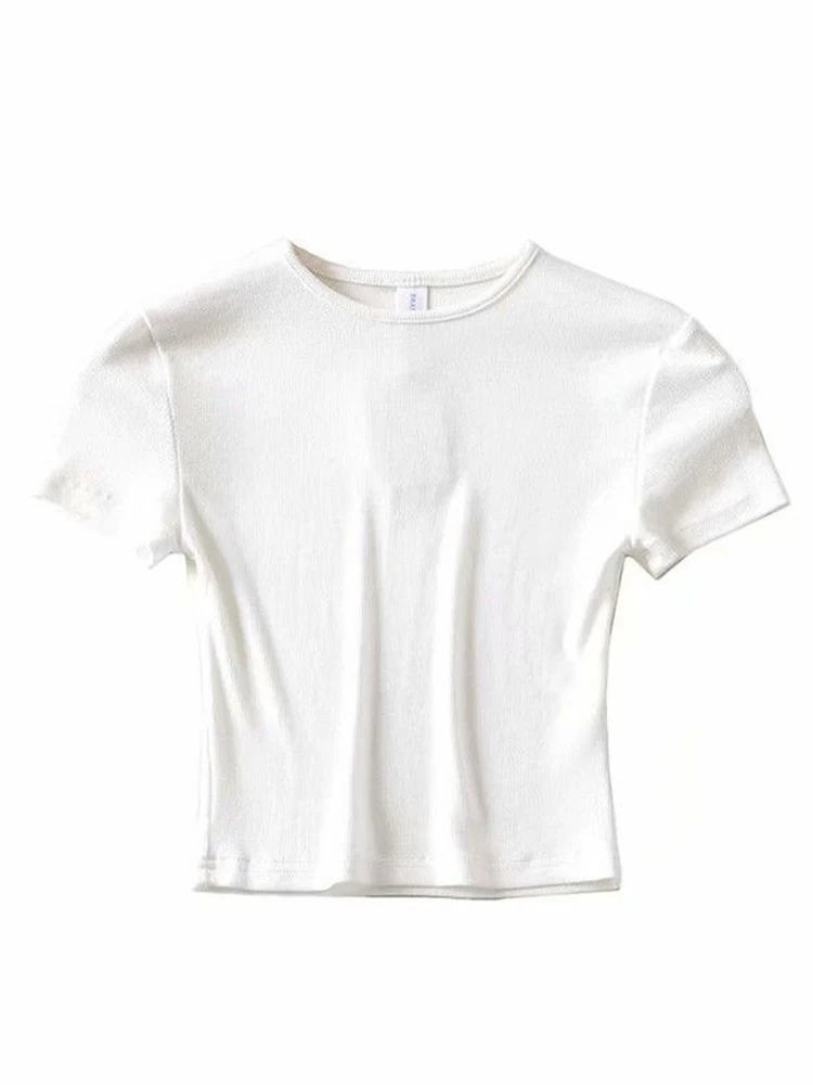 Moda Casual 2022 Estate Donna Slim Fit t-shirt attillata in cotone a maniche corte O-Collo Tee Crop Top