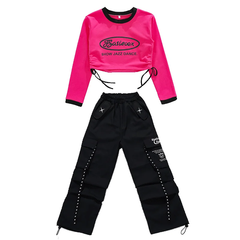 Teens Girl Street Wear Fashion Hiphop Dance Clothes Performance y2k Outfits Longsleeve T-shirt Skirt Pants Kids Hip Hop Costume