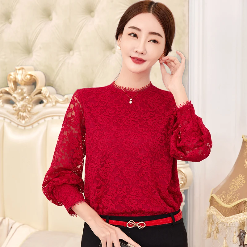 Elegant Women’s Blouses Autumn Korean Style Clothes Long Sleeve Lace Hollow Out Blouse Woman New Collection 2023