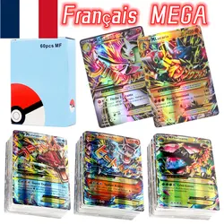 60-100 Stuks Franse Pokemon Kaarten Mega Vmax Glanzende Ruilkaart Verjaardagscadeau Voor Kinderen