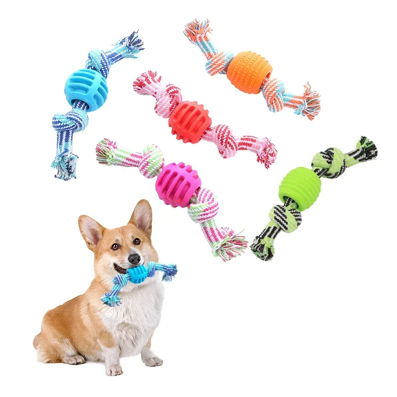 Heimtierbedarf Haustier Hundespielzeug Baumwollseil Doppelknotenball Bissfester Spielzeugball zur Zahnreinigung