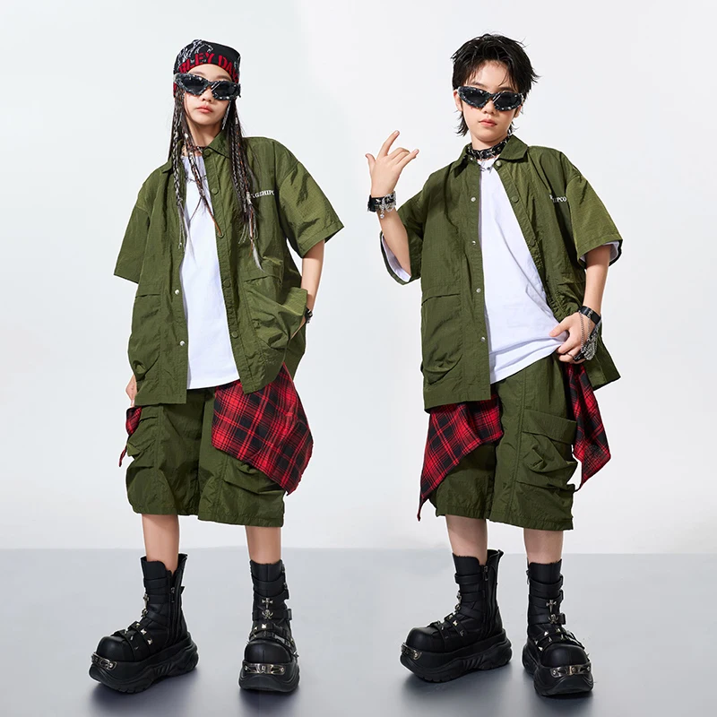 

Одежда для уличных танцев в стиле хип-хоп, детская летняя мешковатая рубашка, шорты, одежда для выступлений на барабанах для мальчиков, одежда для выступлений на сцене Kpop для девочек, BL16639