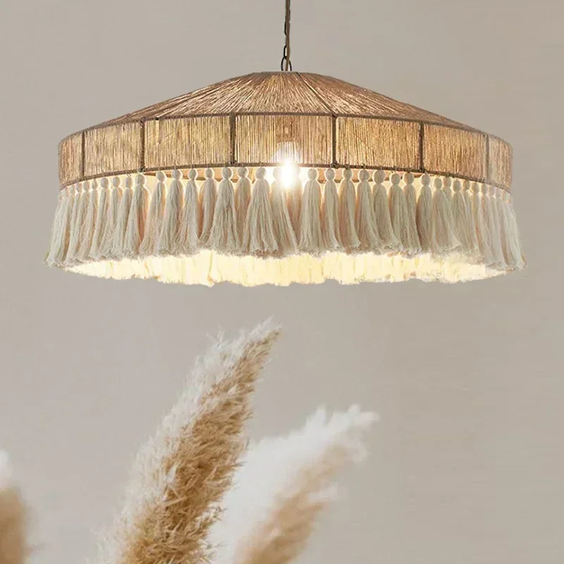 

Bohemian Pendant Lamp Vintage Hemp Rope Tassel Hanging Lights Creative Bedroom Led Light Home Decor Lamps Restaurant Chandelier