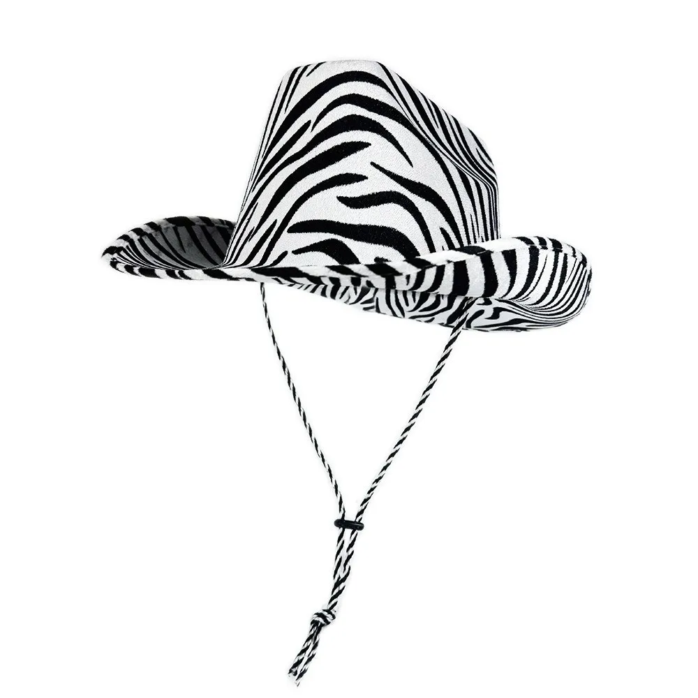 Vintage Cow Printed Bowler Hat Zebra Tiger Leopard Printed Adjustable Prom Show Halloween Party Hat Double-sided Cosplay Hat