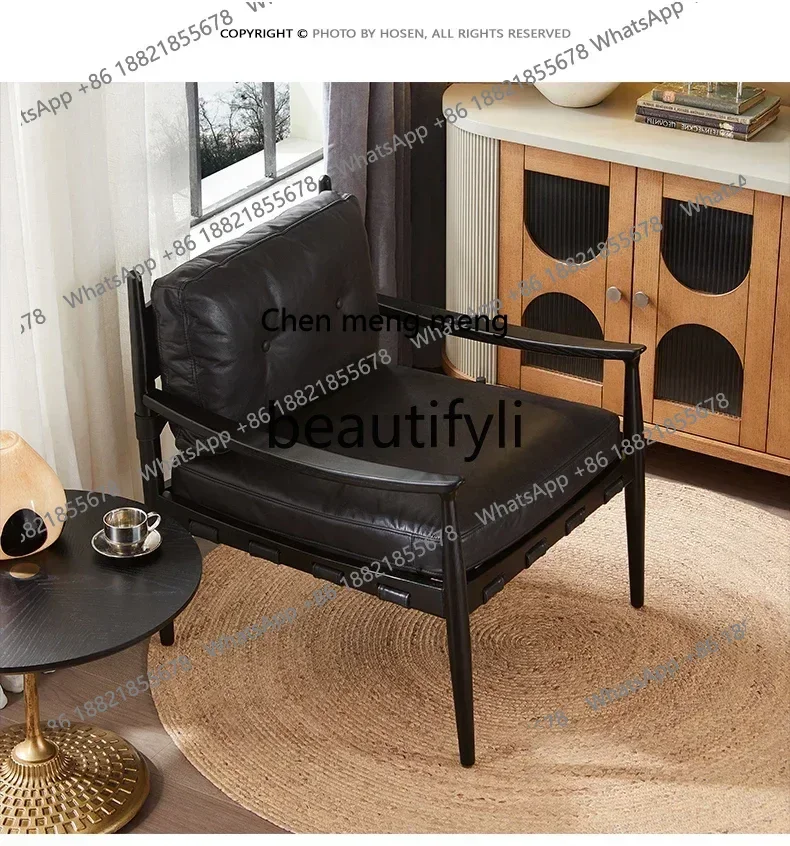 New arrive Nordic style retro old armrest leisure chair American leather sofa chair top layer cowhide
