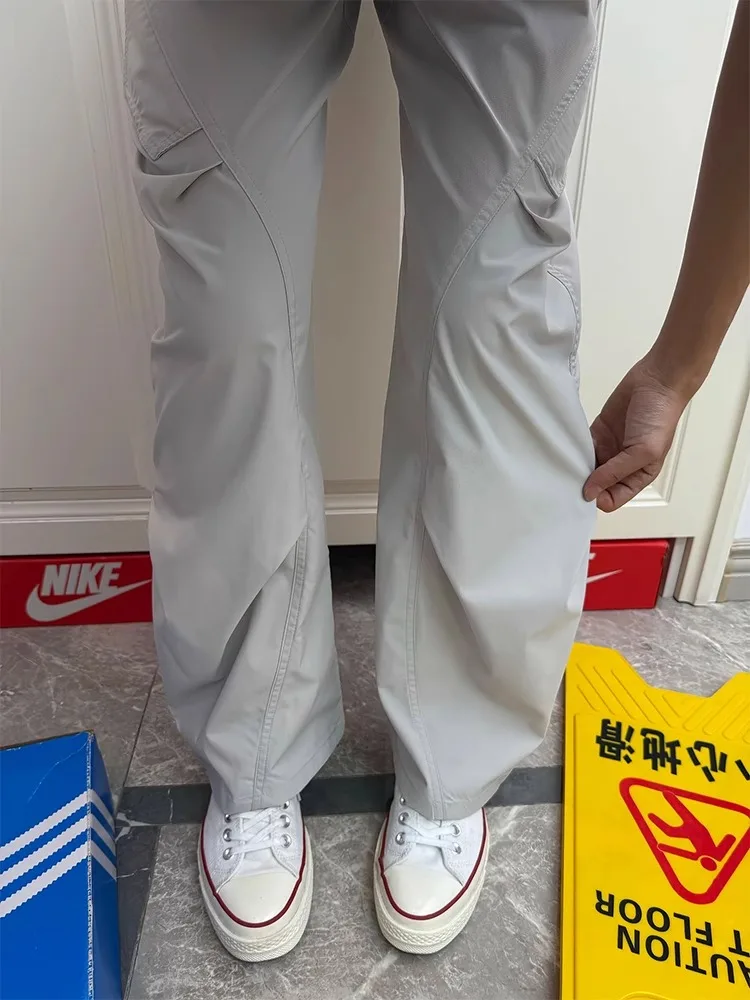 กางเกงทำงานผู้ชายทรงตรงสำหรับฤดูร้อน ผ้าควิ-ดราย ระบายอากาศดี สไตล์ลำลอง กางเกงผ้าไหมน้ำแข็ง สำหรับเล่นกีฬากลางแจ้ง กางเกงลำลองพับเก็บได้