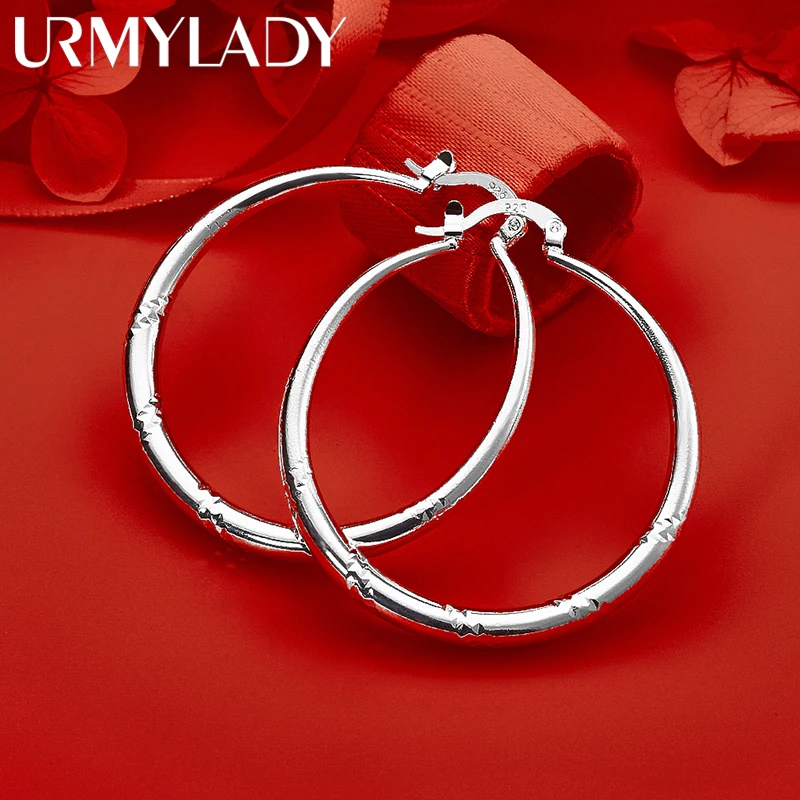 

URMYLADY 925 Sterling Silver 40-60mm Circle Earrings for Women Luxury Hoop Wedding Engagement Party Fshion Charm Jewelry