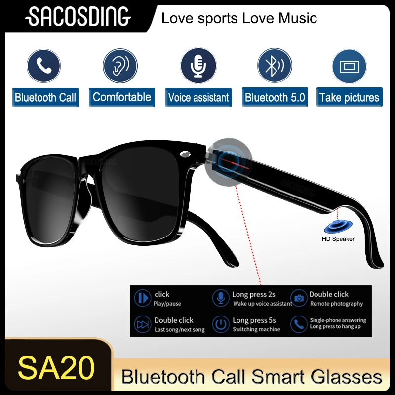 TWS Bluetooth Smart Glasses para homens e mulheres, óculos anti-azuis, ao ar livre, esporte, HD, áudio, música, mãos livres, chamadas