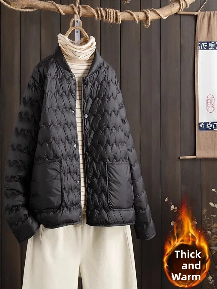 

Женское легкое пуховое хлопковое пальто больших размеров, теплое хлопковое пальто с воротником-стойкой, верхняя одежда, зимний воротник, для поездок на работу, с длинным...