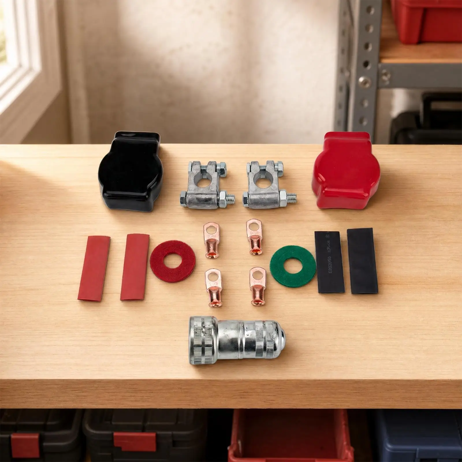 Vehicle Terminal Clamp Kit with Cable Terminals and Cleaning Brush for Car Battery Posts Secure Fastening and Terminal Care