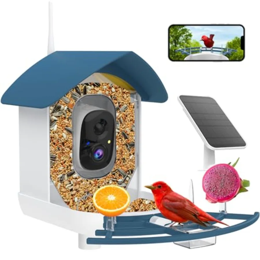

Bird Feeder with Camera, AI Identify Birds Species, Smart Bird Camera with Solar Powered, Auto Record FHD Birds Video in Backya