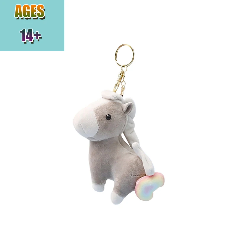 Divertido Animal corriendo juguete de peluche muñeca Animal relleno caballo llavero decoración colgante lindo Pony mochila adornos para regalos de cumpleaños