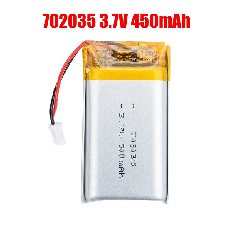 

1-4pcs 702035 Battery 450mAh Li Po Battery 3.7V Polymer Lithium Batteries Plug Ph2.0 for Beauty Equipment Massager Toys Recorder
