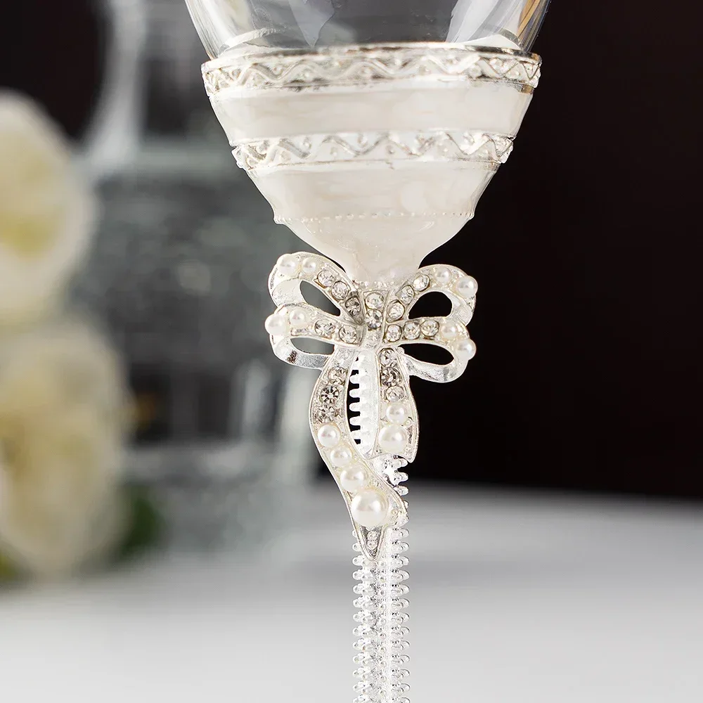 Wedding Champagne Flutes Bridal Groom Toasting Drink Exquisite Pearl Decor Wine Glass Goblet Glass Cup Valentine's Day Gift