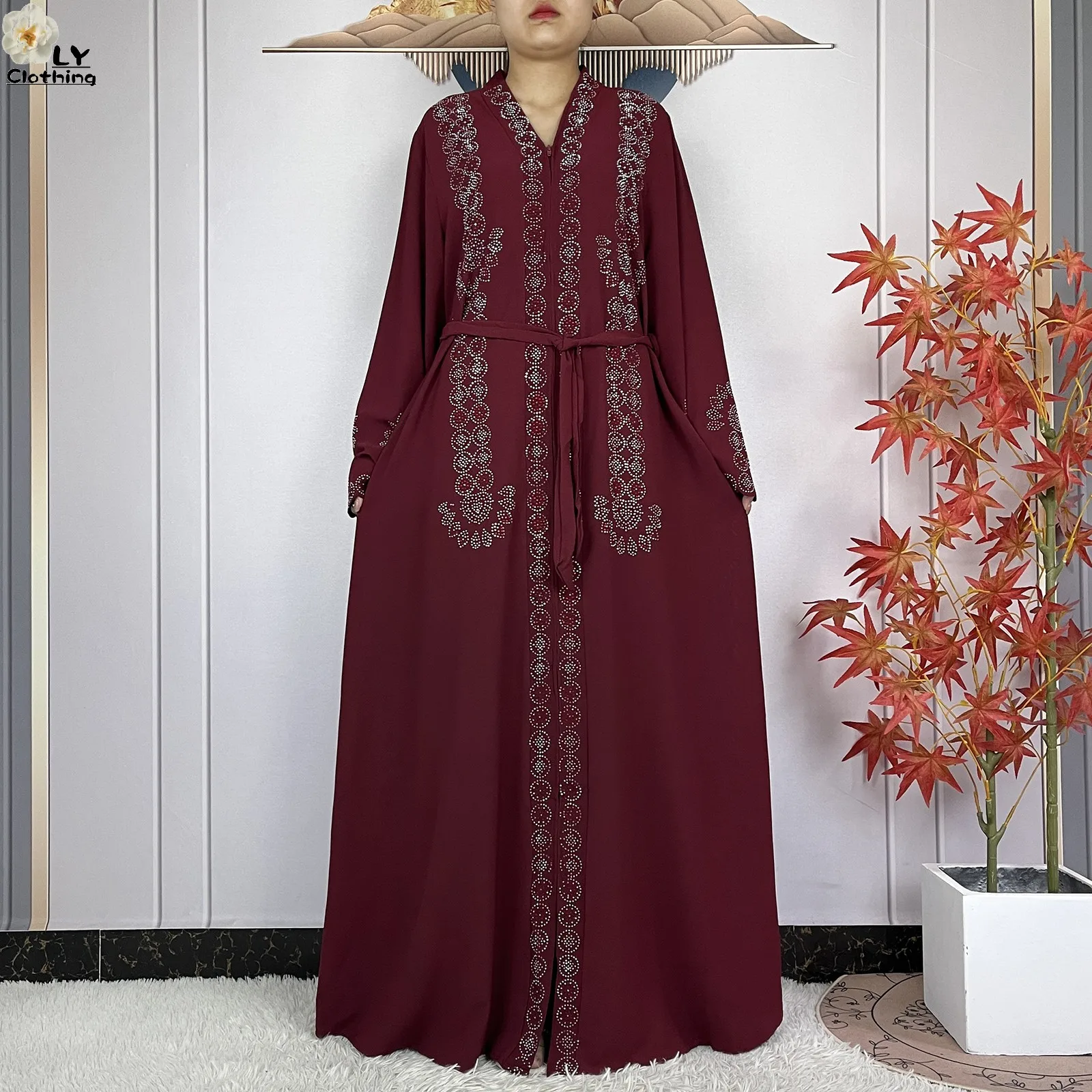 2024New Muslim Women Ramadan Tranditional Long Sleeve Dress Dubai Women Elegant Dress Chiffon Open Abaya African Islamic Clothes