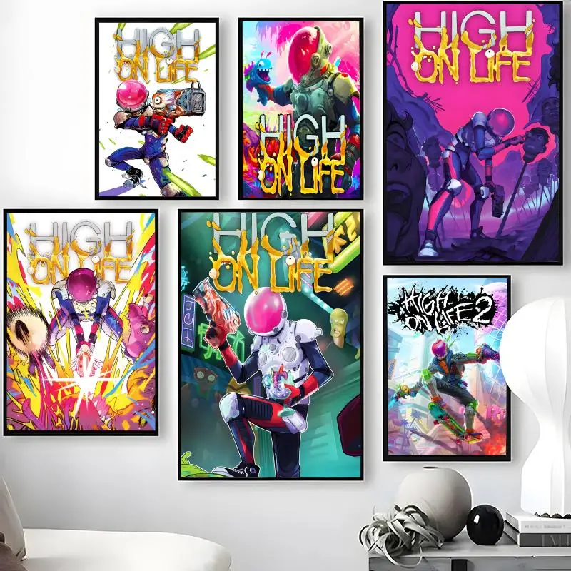 Trendy Game H-High on L-Life Poster Waterproof Self-Stick Wall Art Stickers, Removable Wall Decor for Living Room and Bedroom