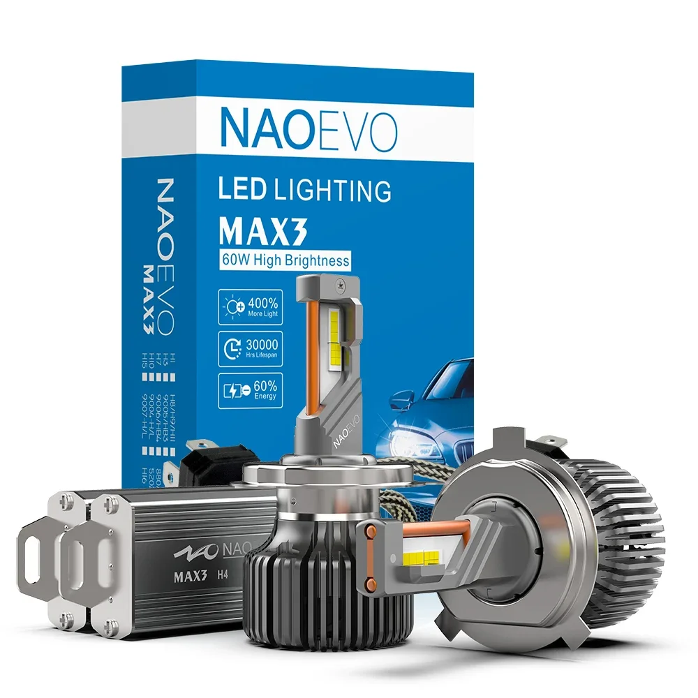 NAOEVO  MAX3 Car Led Headlight H4 H7 H11 9005 9006 Car Led Lights Accessories H4 Led Headlight