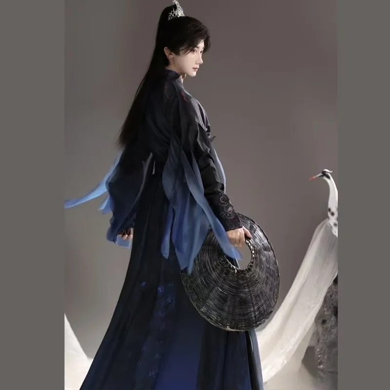 Black Blue Power Suit Hanfu for Men Women Traditional Chinese Gradient Clothing Halloween Swordsman Cosplay Costume Boys COS