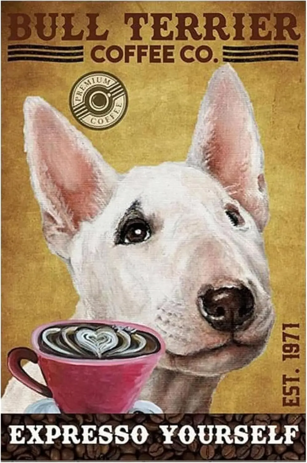 Metal Sign Bull Terrier Coffee Sign Vintage Signs Retro Aluminum Tin Sign for Kitchen Home Office Bar Cafe Decor 8x12 Inche
