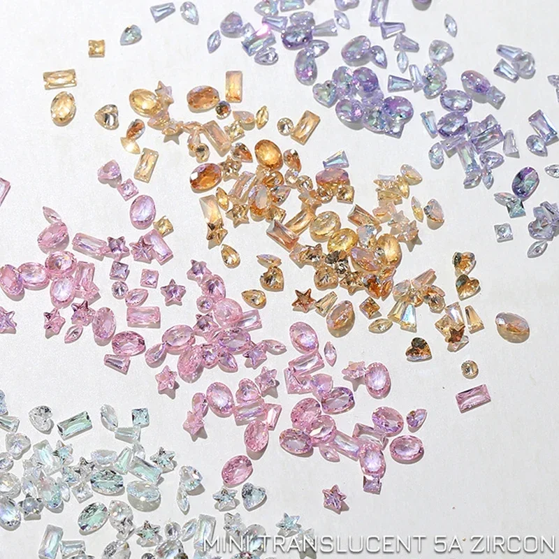 50-100Pcs 5A Sparkle Manicure Charms Mini Zircon Aurora Translucent Cognac Mix Shapes Sharp Diamond Nail Art Rhinestones Decor