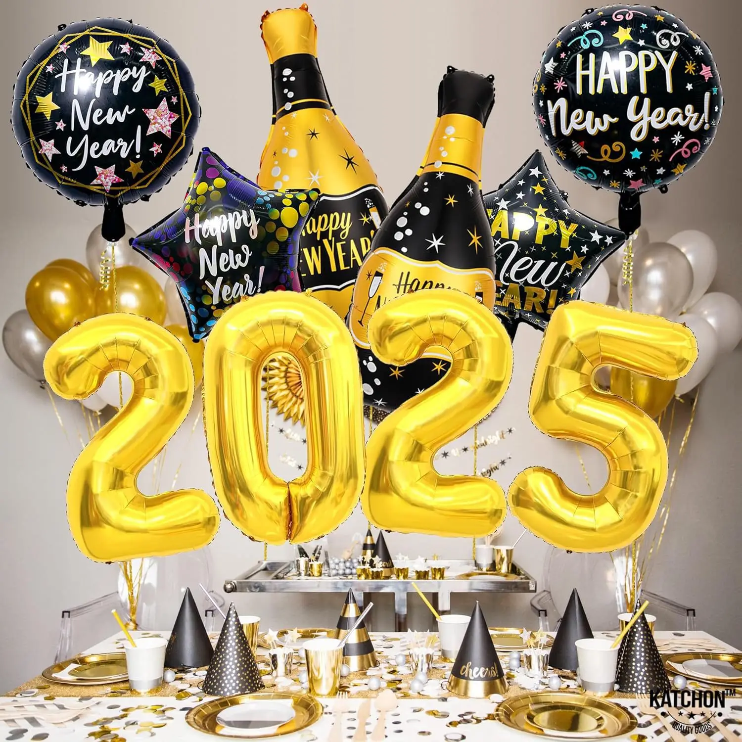 2024 New Year Party Supplies -9 Happy New Year Decorations 2025 Aluminum Foil Balloon NYE Party Decoration Set