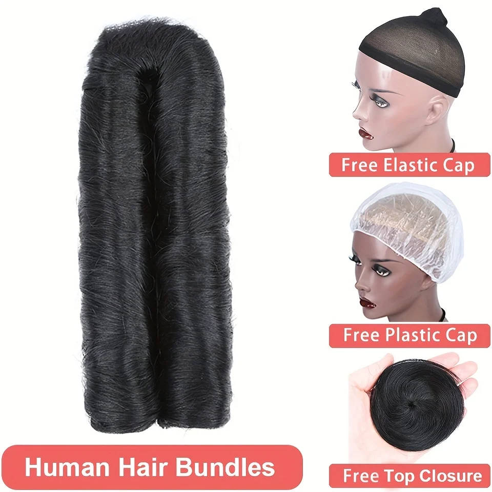 28PCS Brazilian Short Human Hair Extensions One Pack For A Full Head 100% Human Hair Bundles With Free Closure Straight Natural