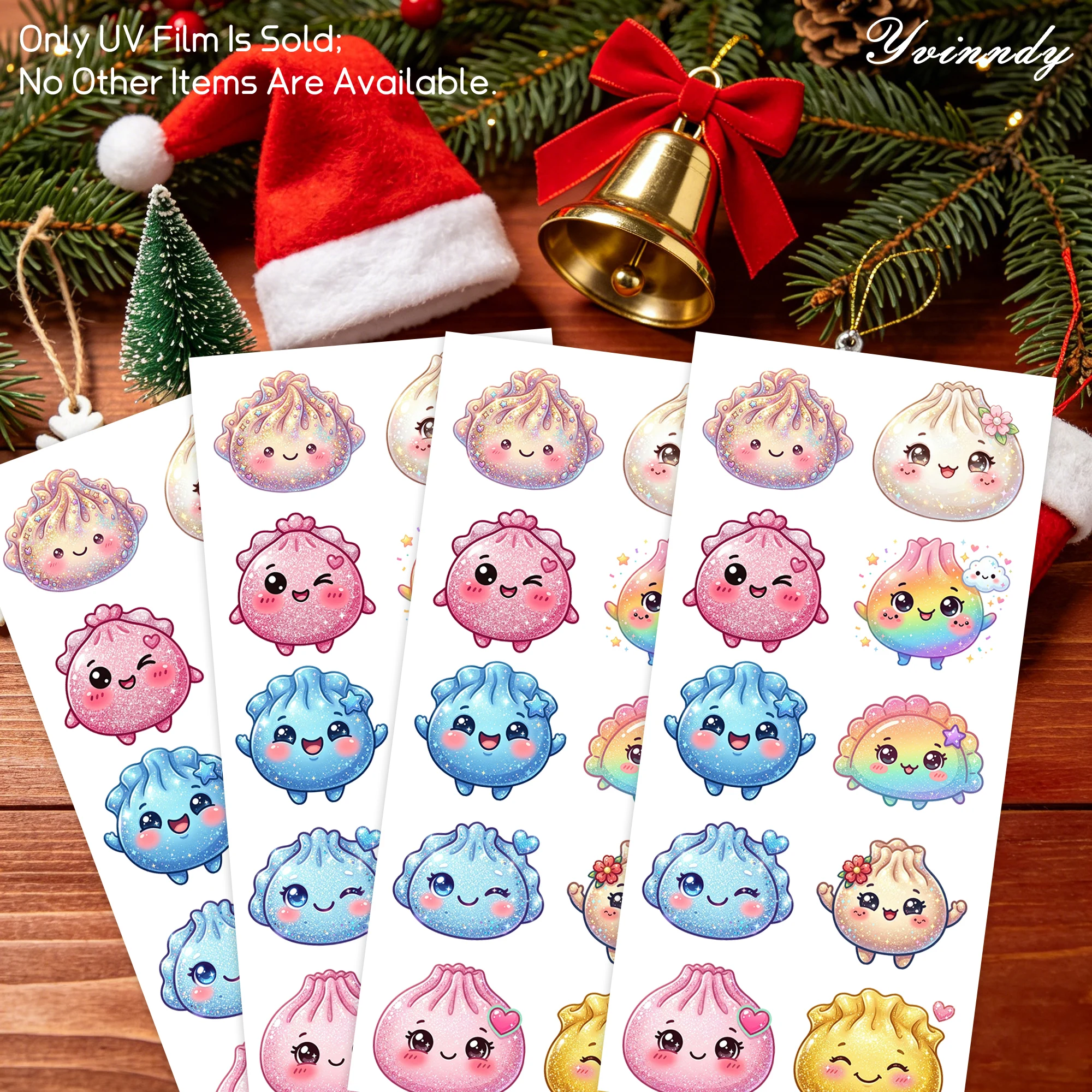 40 Stück/Set Kawaii Glitzer-Dumpling DIY UV DTF Becheraufkleber – Hochviskose UV DTF Becheraufkleber können auf Glas oder 16OZ-Bechern verwendet werden.