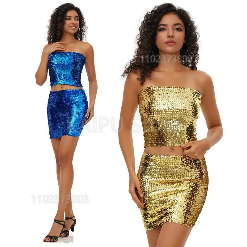 

Belly Dance Sequins Stretch Suit Skirt Dance Dress Sexy Beaded Top Performance Costume Halloween Costume Cheerleading Uniforms