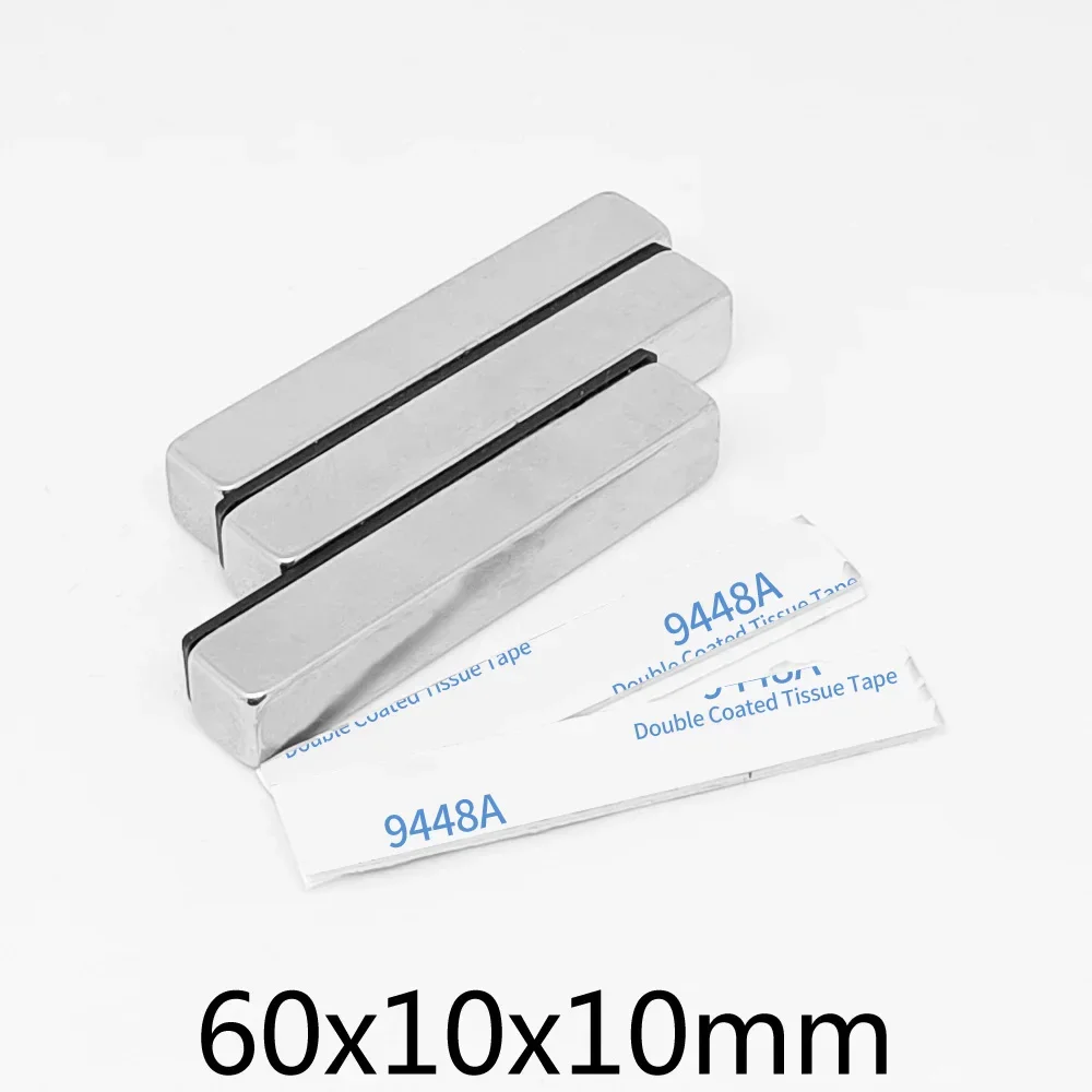 60x10x10mm Thick Sheet Powerful Strong Magnetic Magnets With 3M Tape 60*10*10 Block Permanent NdFeB Magnet 60x10x10