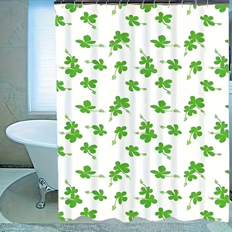 Waterproof Shower Curtain Green Clover Pattern Bathroom Decor Cute Lucky Four Leaf Design Shower Curtain Liner Curtain