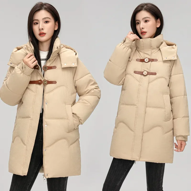 

Winter New Korean Women Down Cotton Jacket Solid Long Fashion Warm Hooded Parka Loose Casual Snow Wear Coat Outwear Ladies