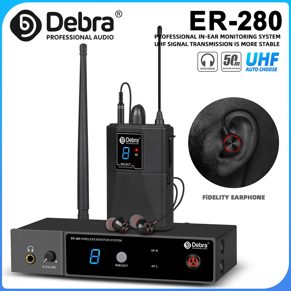 

Debra ER-280 In-Ear Monitor Wireless System, Single Channel UHF with Multiple Receivers for Stage, Small Concerts, Churches
