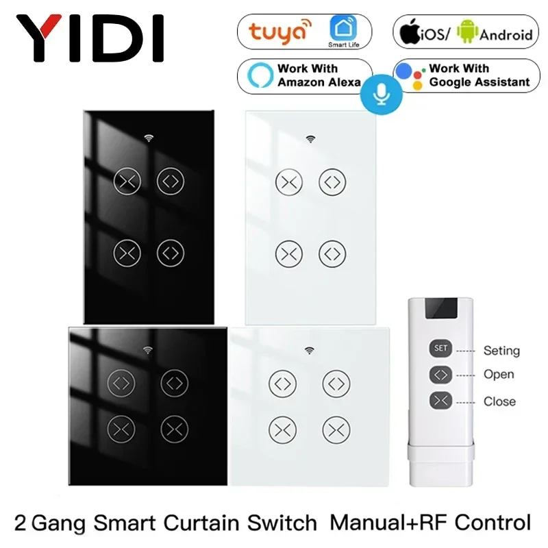 Tuya SmartLife WiFi RF 2 Gang Double Curtain Blind Switch for Roller Shutter Electric Motor With Alexa Google Home Voice Control