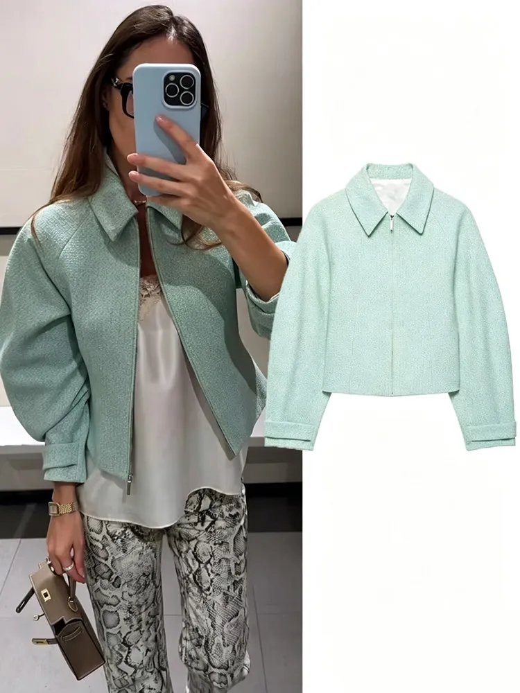 Ladies Vintage Causal Zipper Lapel Autumn Winter Jacket Women Long Sleeve Daily Coat High Street Outfits Outwear Chic Top Female