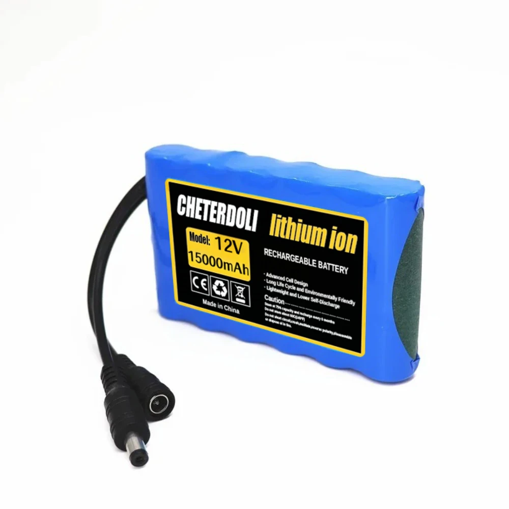 بطارية محمولة جديدة 12 فولت 15000 مللي أمبير في الساعة قابلة لإعادة الشحن 18650 حزمة ليثيوم أيون مع شاحن تيار مستمر 12.6 فولت لمضخم الصوت CCTV. #6
