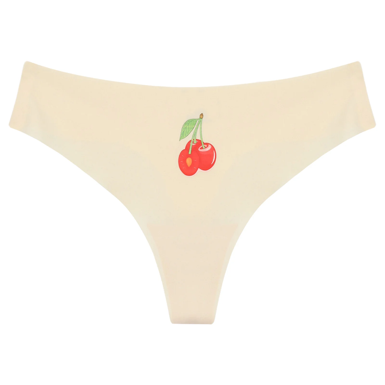 

#S-XL Women Seamless Solid Color Briefs G-string Thong Cute Fruits Printed T-back Underwear Sexy Briefs Stretchy Sport Panty