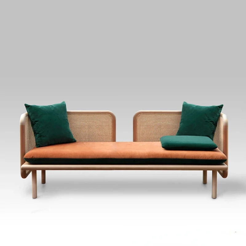 

Retro Rattan Solid Wood Rattan Chair Sofa Combination