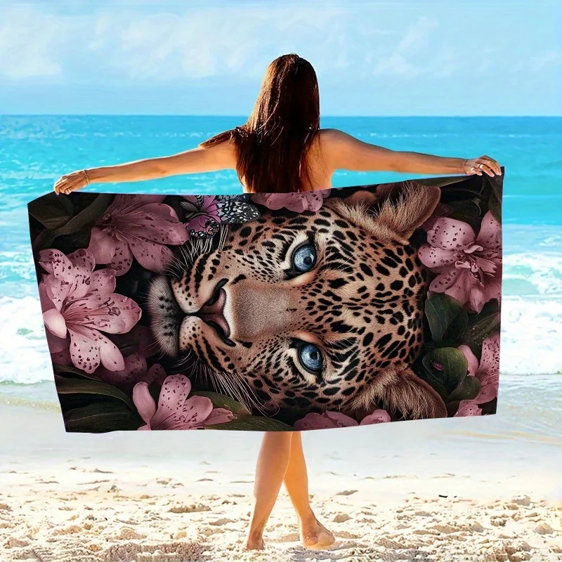 Leopard Beach Towel, Blue Eye Leopard Print, Quick Dry Microfiber, Oversized for Beach, Pool, Travel, Gift for Her, Animal Lover