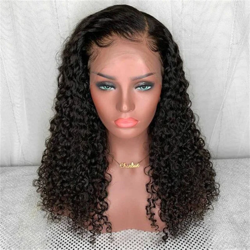 Soft Glueless Long 26inch Natural Black 180Density Kinky Curly Lace Front Wig For Women Babyhair Preplucked Heat Resistant Daily