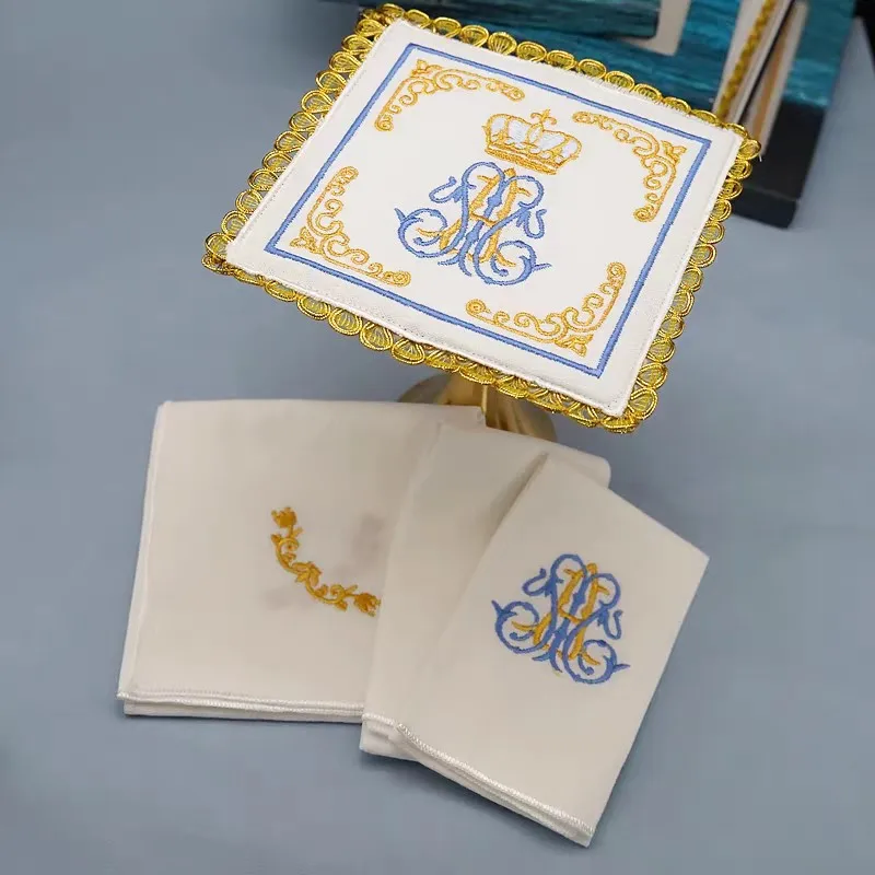Embroidery Gauze Nine Fold Cloth Crucifix Pattern Father Mass Liturgy Chalice Coasters Traditiounal Handcraft Home Decoration