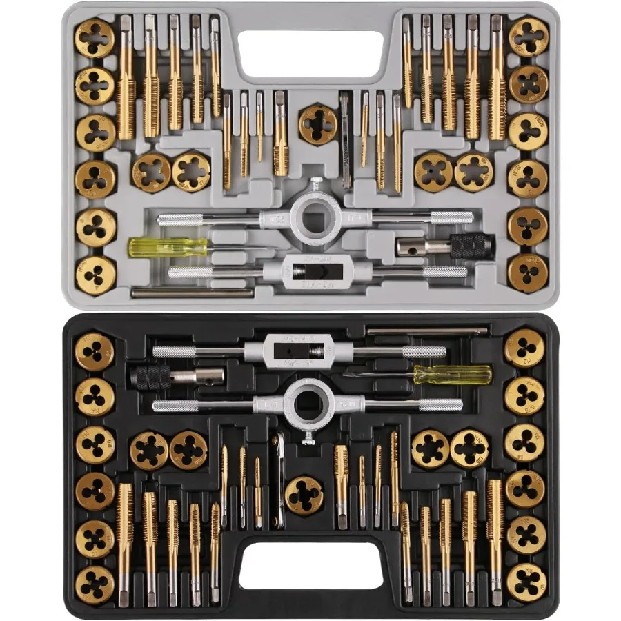 

Набор метрических метчиков и матриц SAE с латунным покрытием, 80 шт., стандартный набор инструментов для резьбы по грубой и тонкой резьбе по внешней резьбе